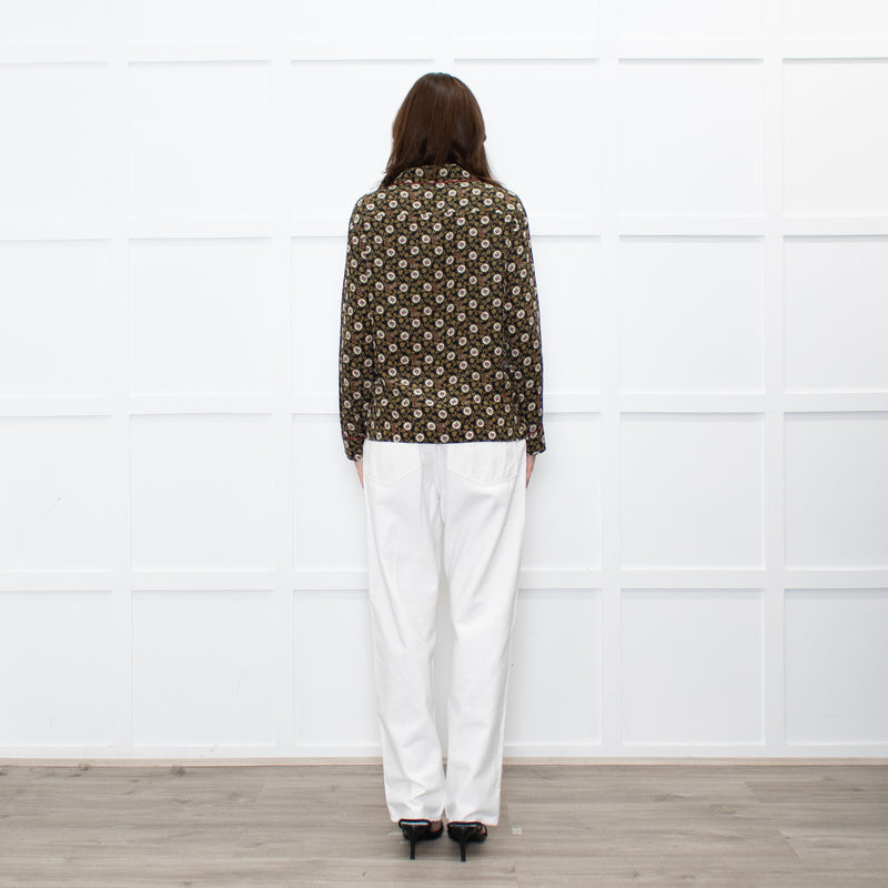 The Kooples Black Mustard Floral Red Trim Pyjama Style Shirt