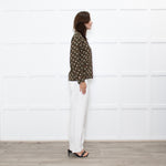 The Kooples Black Mustard Floral Red Trim Pyjama Style Shirt