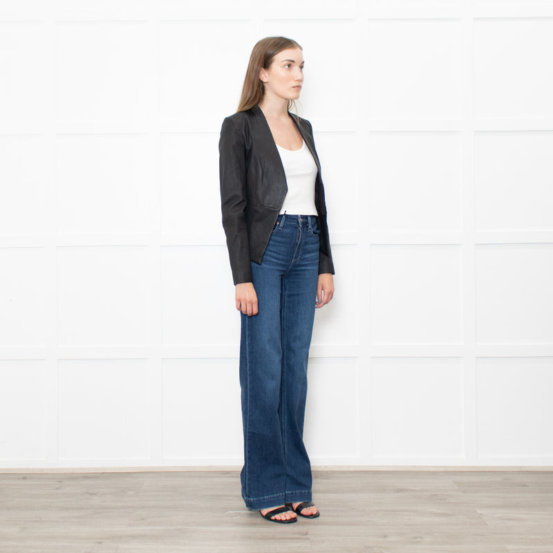 Theory Black Leather Edge To Edge Jacket