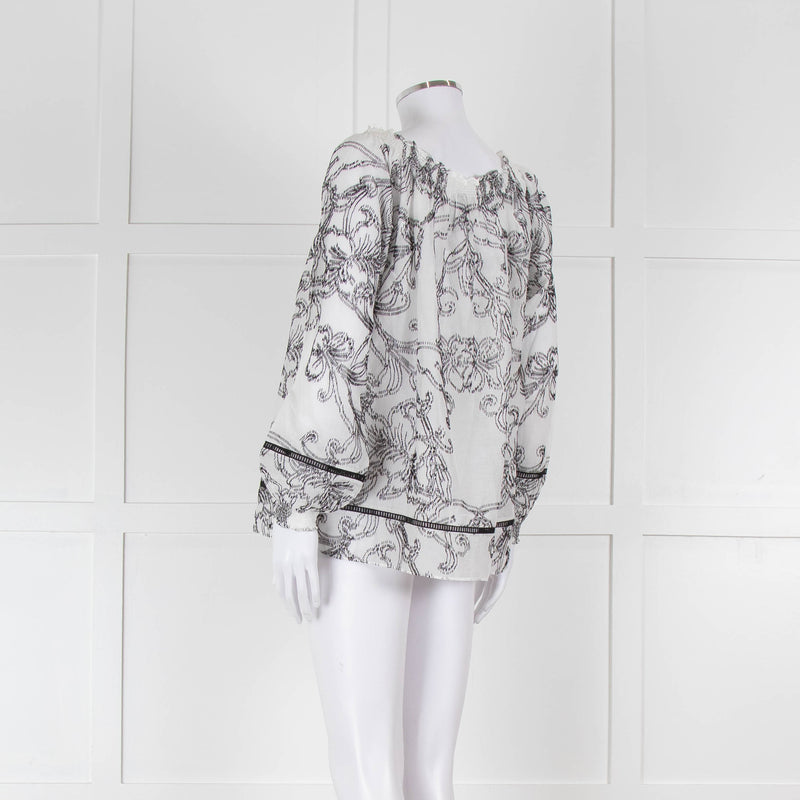 Marccain White and Black Embroidery Off The Shoulder Blouse