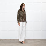 The Kooples Black Mustard Floral Red Trim Pyjama Style Shirt