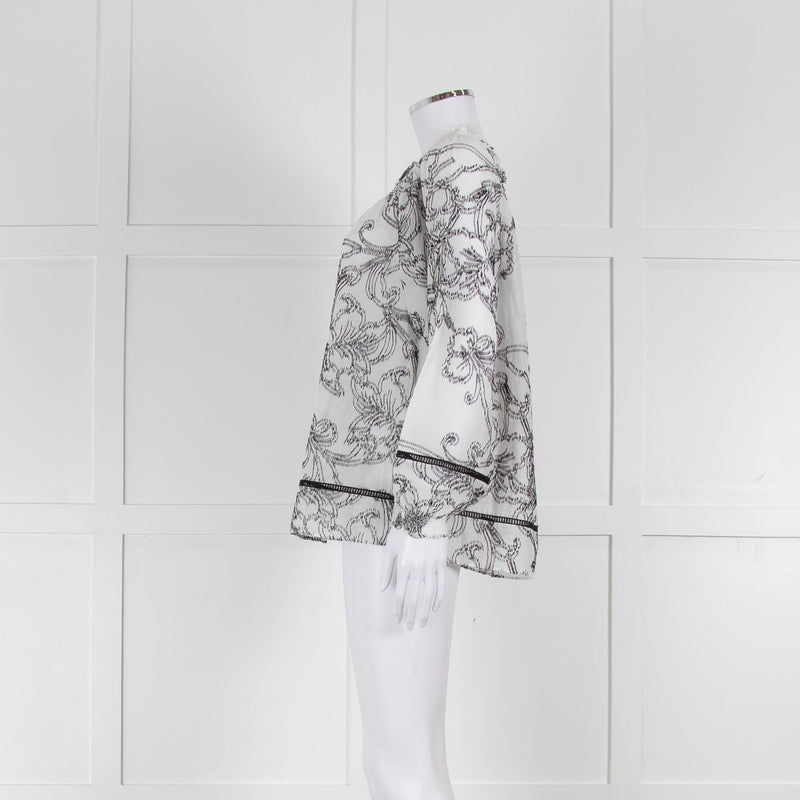 Marccain White and Black Embroidery Off The Shoulder Blouse