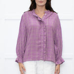 By IRIS Lilac Chequered Frilled Trim Blouse