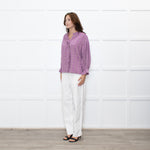 By IRIS Lilac Chequered Frilled Trim Blouse