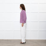 By IRIS Lilac Chequered Frilled Trim Blouse
