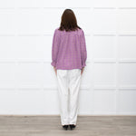 By IRIS Lilac Chequered Frilled Trim Blouse