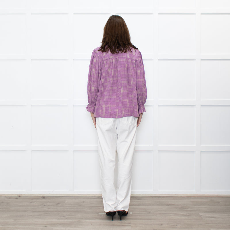 By IRIS Lilac Chequered Frilled Trim Blouse