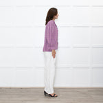 By IRIS Lilac Chequered Frilled Trim Blouse