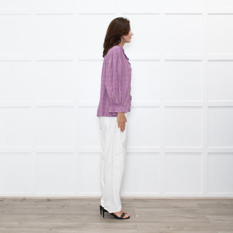 By IRIS Lilac Chequered Frilled Trim Blouse