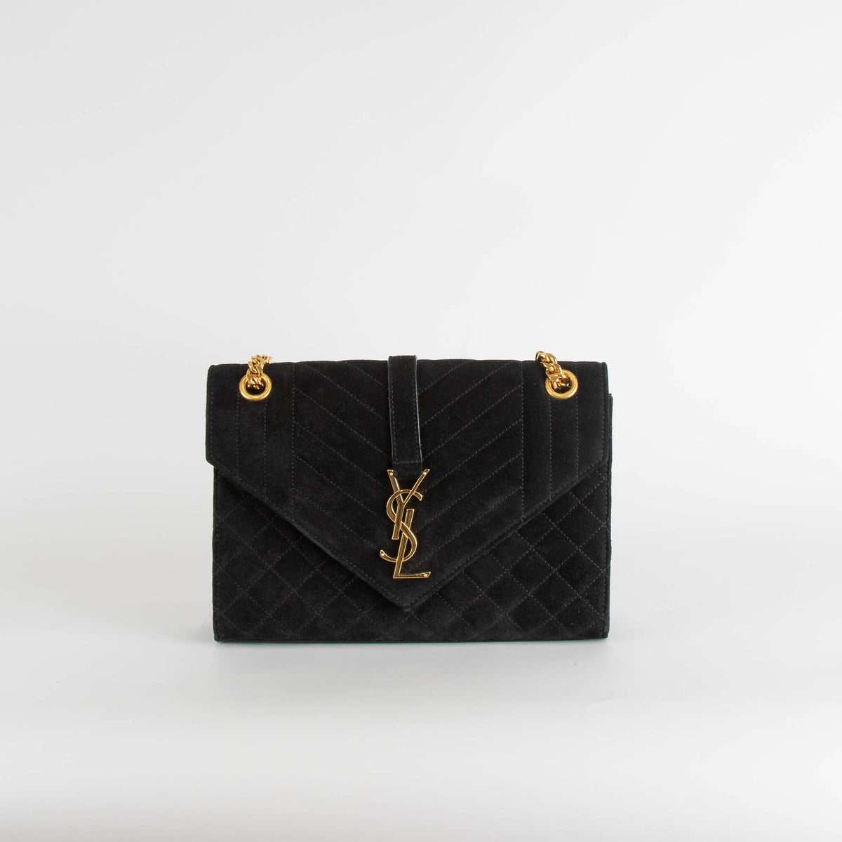 Saint Laurent Black Suede Quilted Envelope Crossbody