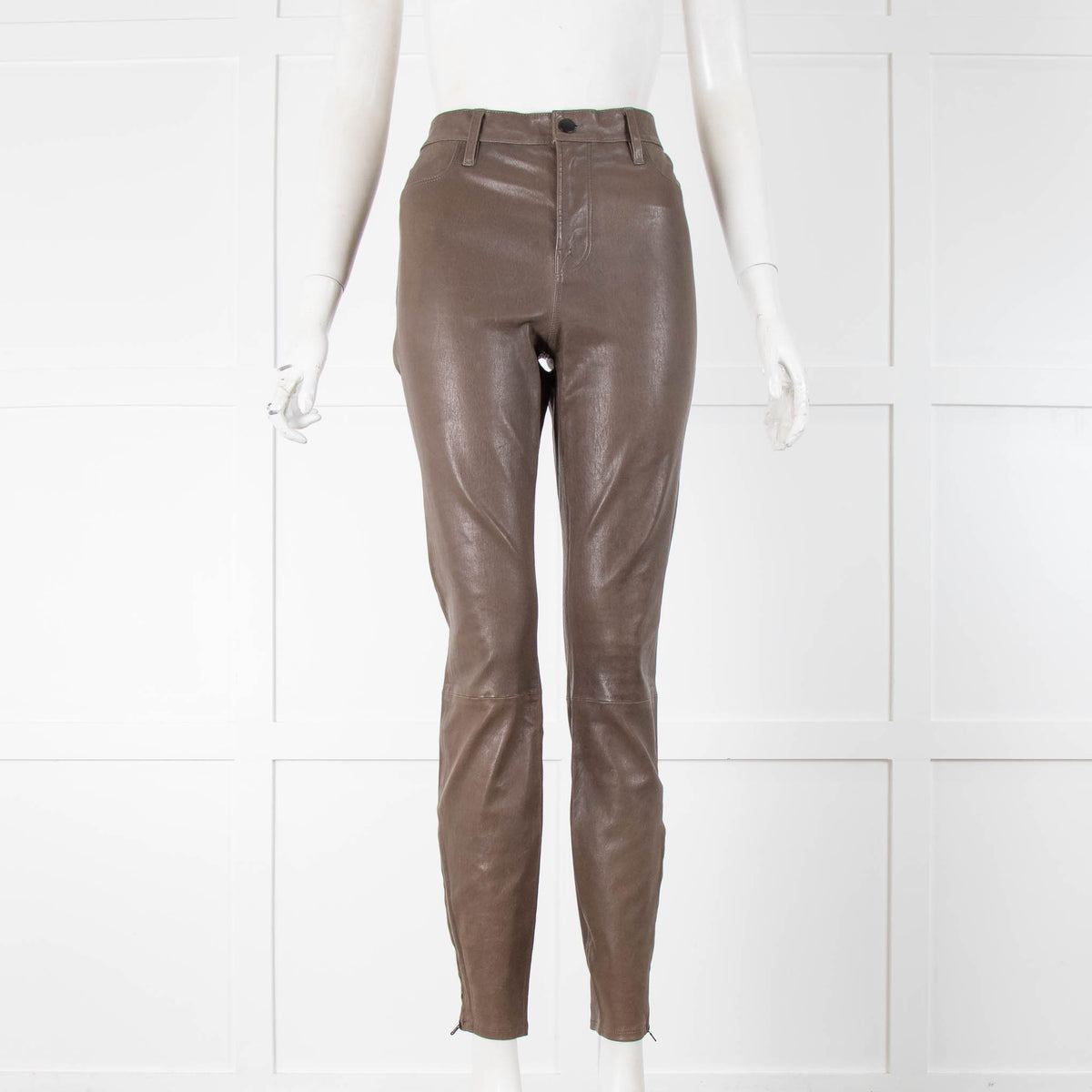 J Brand Khaki Leather Ankle Zip Trousers