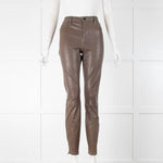 J Brand Khaki Leather Ankle Zip Trousers