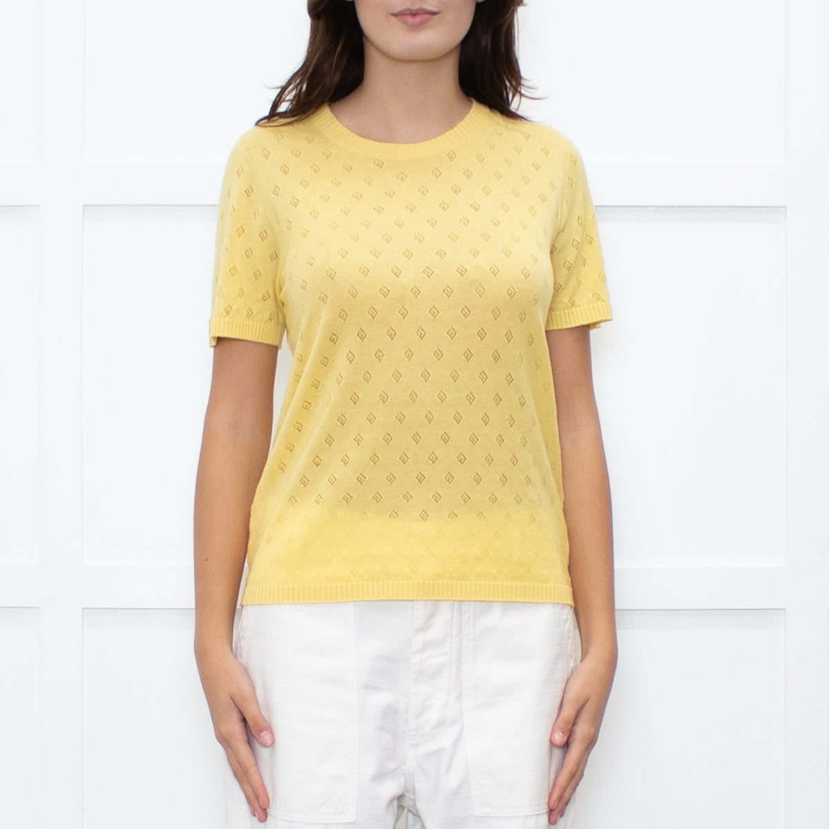 Majestic Filatures Yellow Cashmere Pointelle Short Sleeve Top