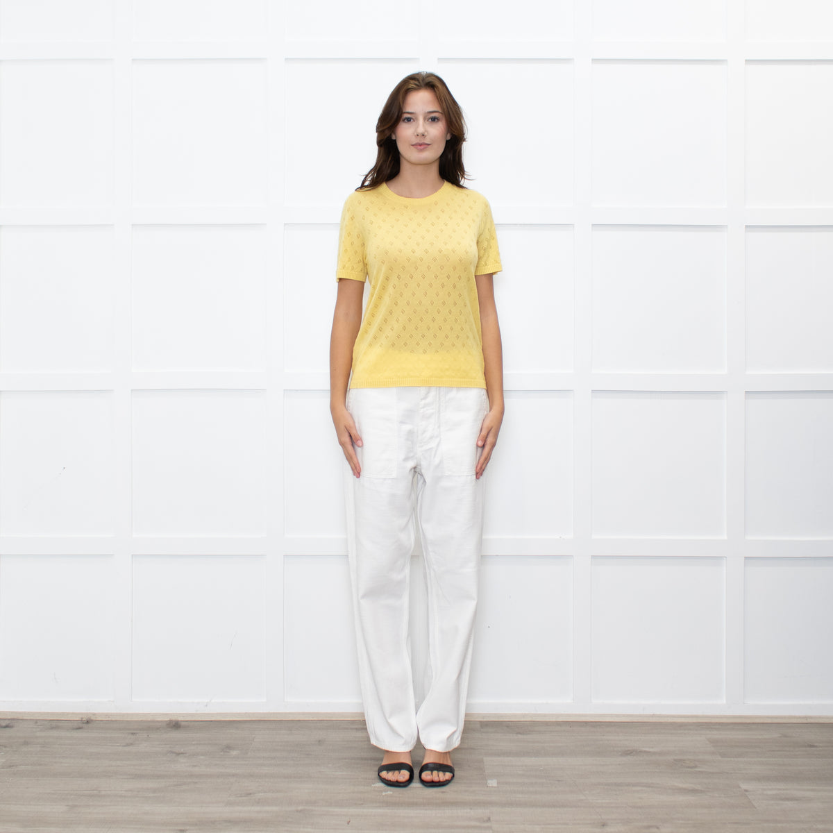Majestic Filatures Yellow Cashmere Pointelle Short Sleeve Top