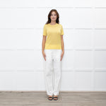 Majestic Filatures Yellow Cashmere Pointelle Short Sleeve Top