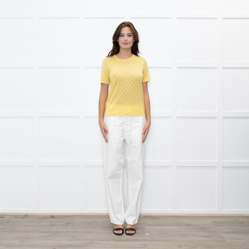 Majestic Filatures Yellow Cashmere Pointelle Short Sleeve Top