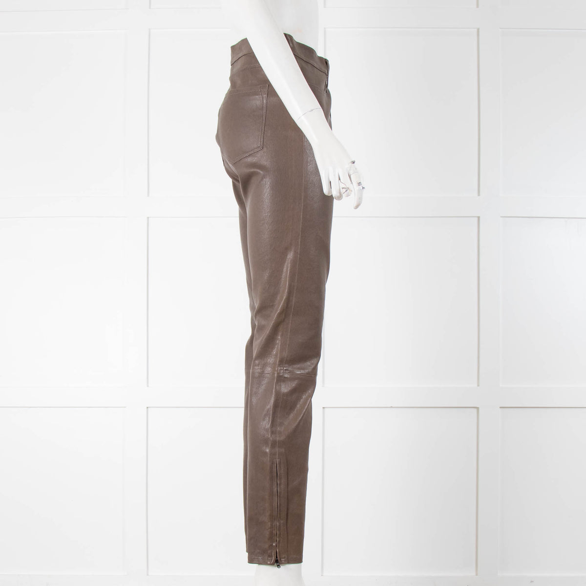 J Brand Khaki Leather Ankle Zip Trousers