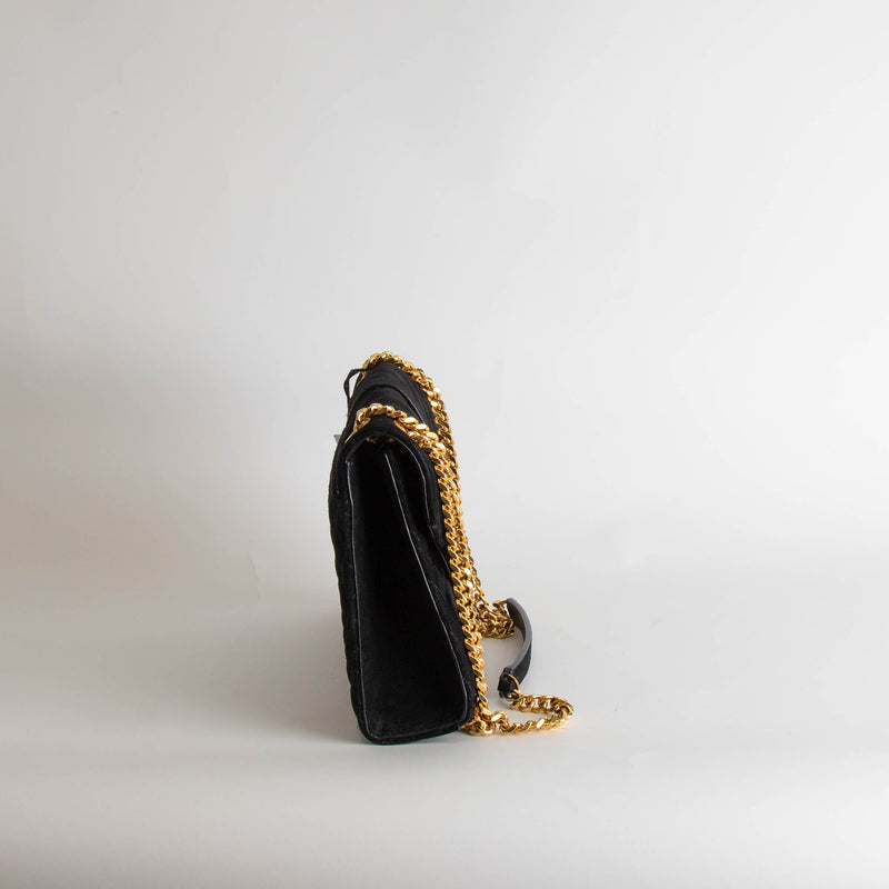 Saint Laurent Black Suede Quilted Envelope Crossbody