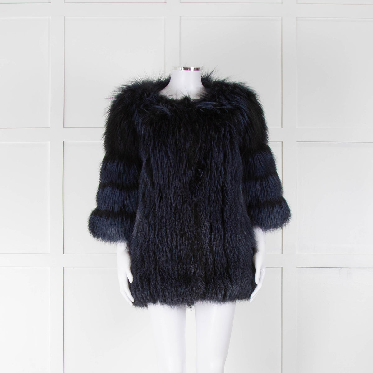 BY Bonnie Young Blue and Black Fox Fur Coat
