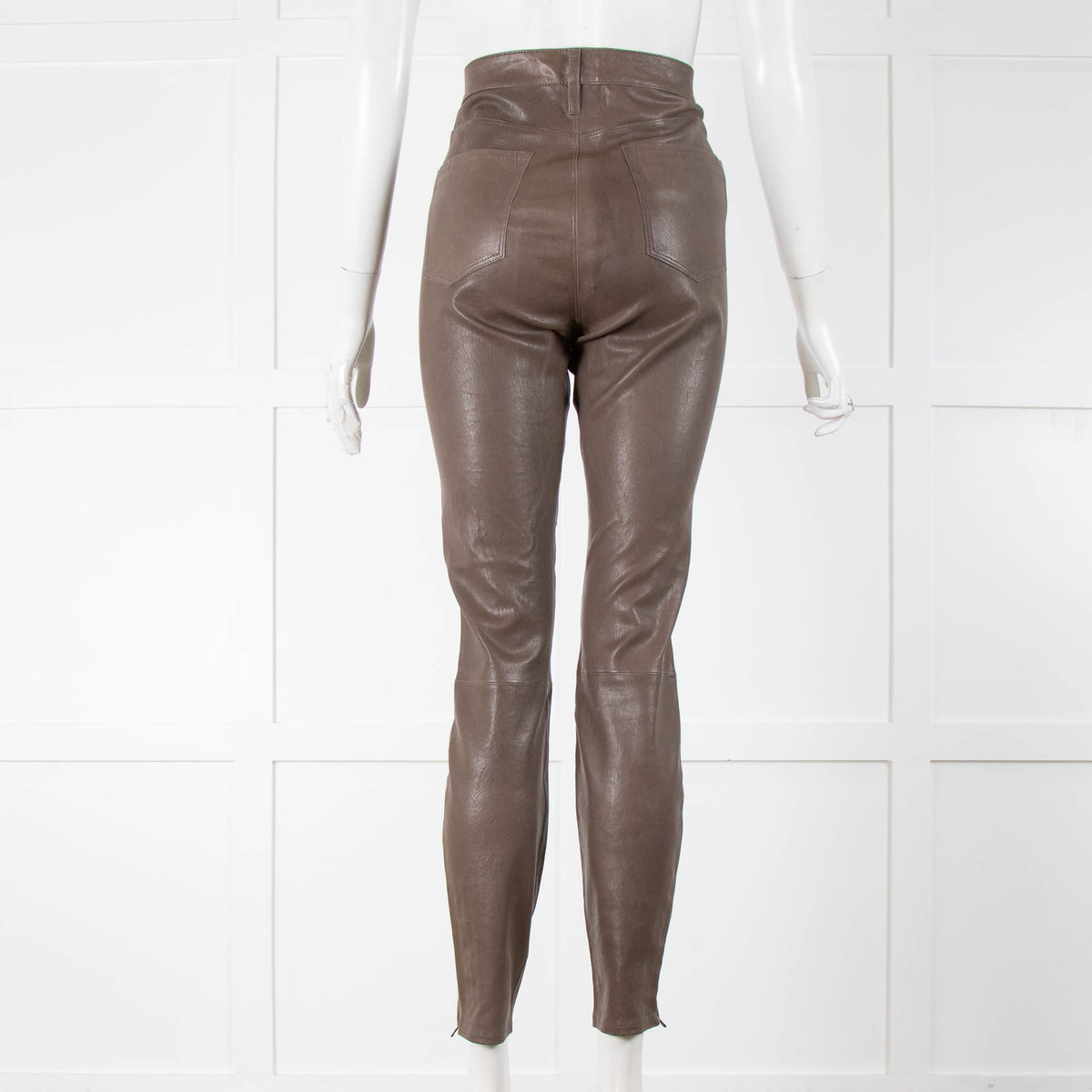 J Brand Khaki Leather Ankle Zip Trousers