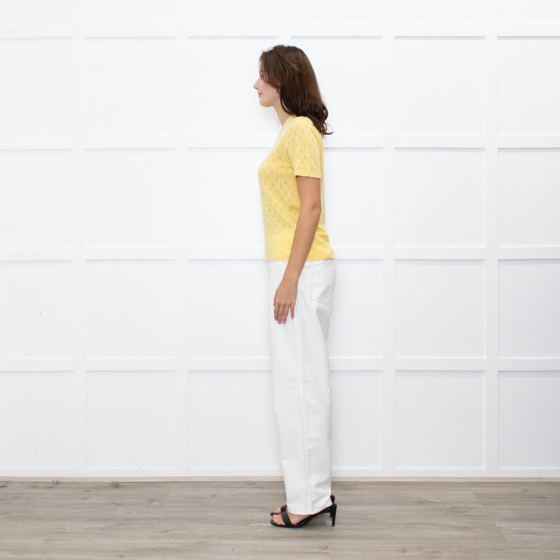Majestic Filatures Yellow Cashmere Pointelle Short Sleeve Top