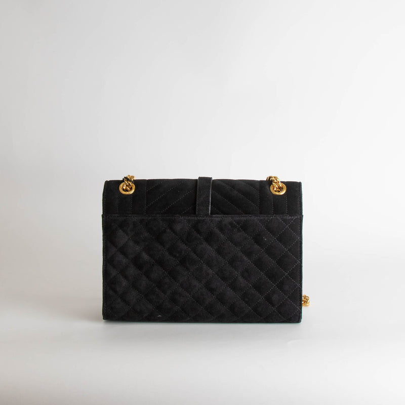 Saint Laurent Black Suede Quilted Envelope Crossbody