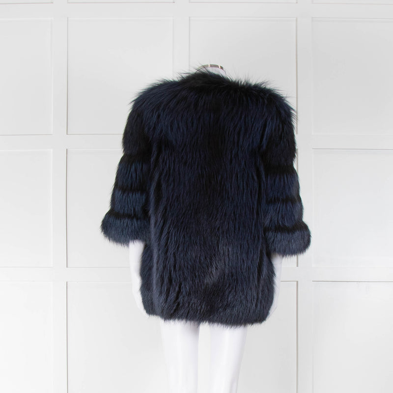 BY Bonnie Young Blue and Black Fox Fur Coat
