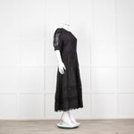 Waimari Black Cotton Lace Detail Puff Sleeve Maxi Dress