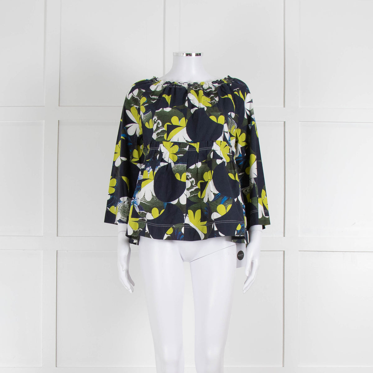Odeeh Navy, Green and White Floral Off The Shoulder Top