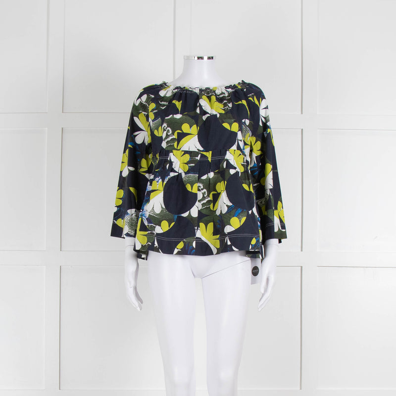 Odeeh Navy, Green and White Floral Off The Shoulder Top