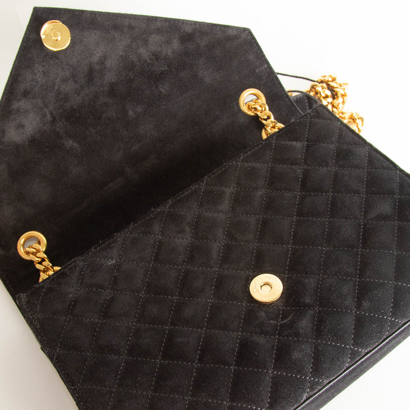 Saint Laurent Black Suede Quilted Envelope Crossbody