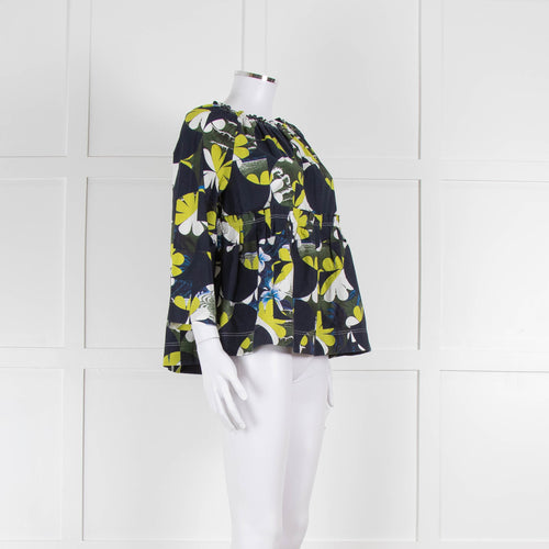 Odeeh Navy, Green and White Floral Off The Shoulder Top