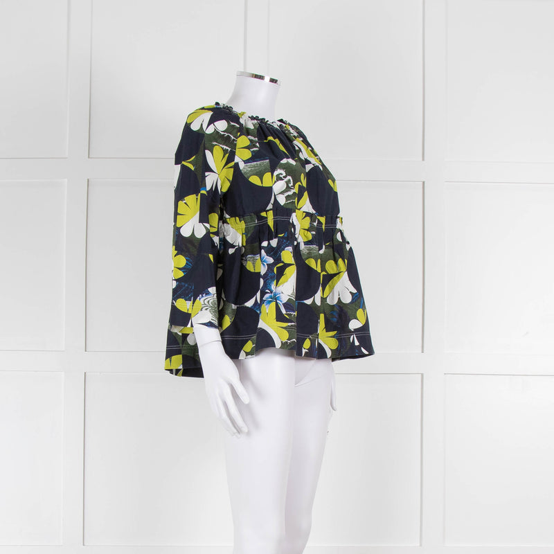 Odeeh Navy, Green and White Floral Off The Shoulder Top