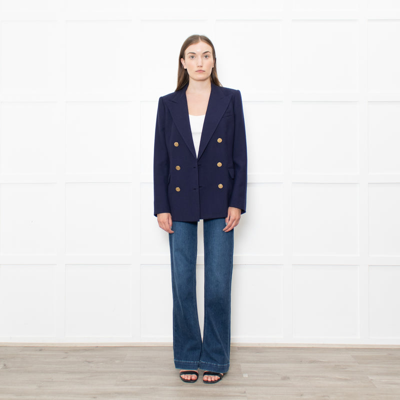 Ralph Lauren Navy Cashmere  Gold Button Blazer Jacket