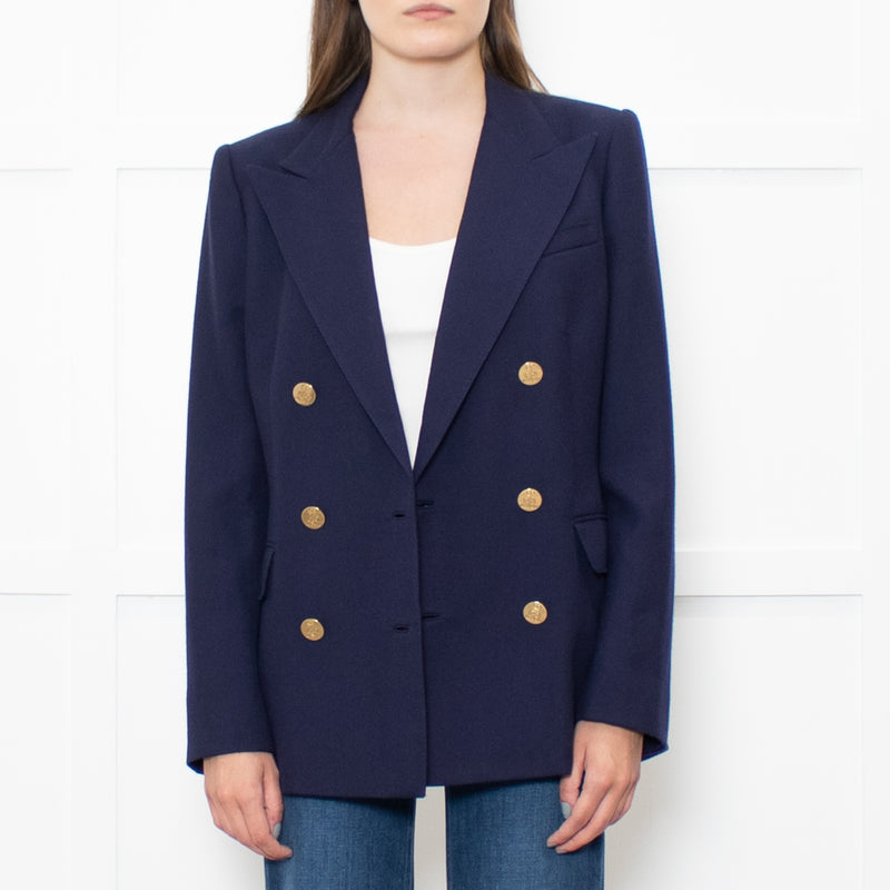 Ralph Lauren Navy Cashmere  Gold Button Blazer Jacket