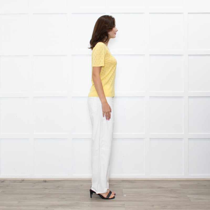 Majestic Filatures Yellow Cashmere Pointelle Short Sleeve Top