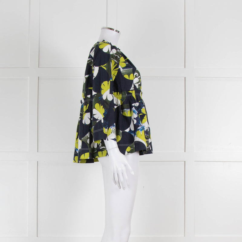 Odeeh Navy, Green and White Floral Off The Shoulder Top