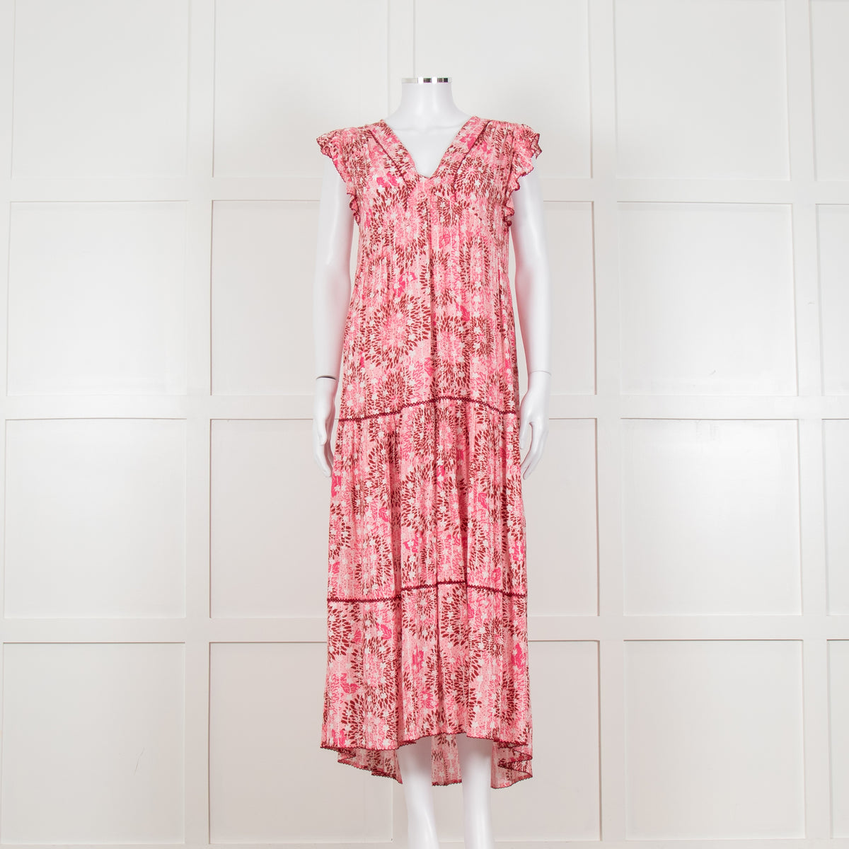 Poupette St Barth Pink Floral Print Tiered Dress