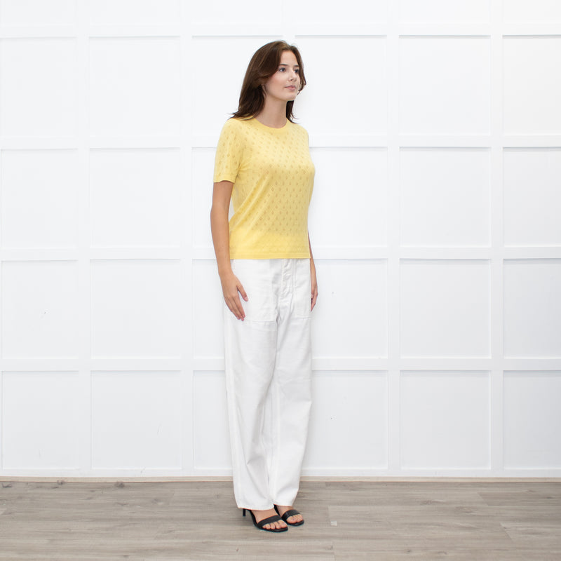 Majestic Filatures Yellow Cashmere Pointelle Short Sleeve Top
