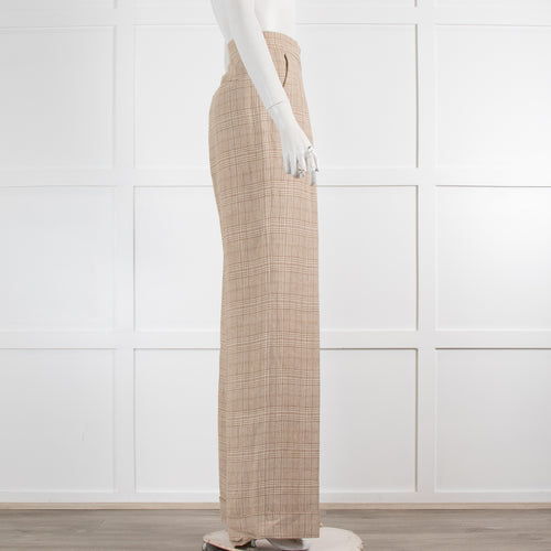 Max Mara Beige Check Linen Turned Up Trousers