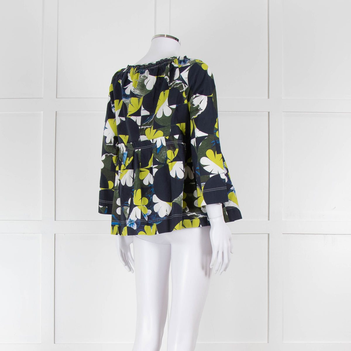 Odeeh Navy, Green and White Floral Off The Shoulder Top