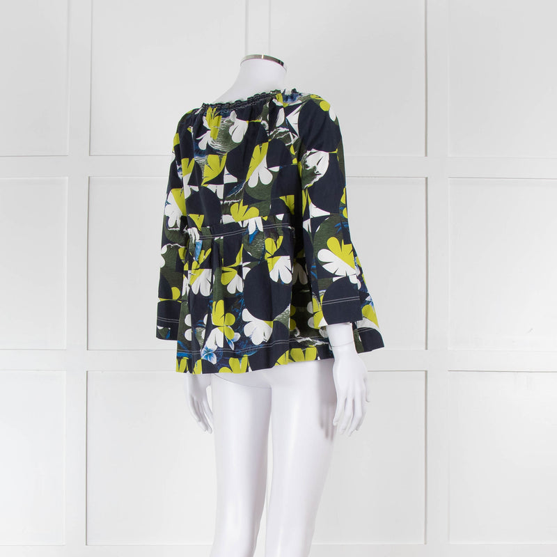 Odeeh Navy, Green and White Floral Off The Shoulder Top