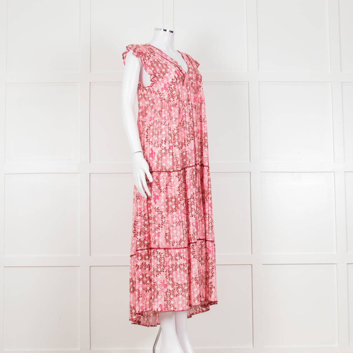 Poupette St Barth Pink Floral Print Tiered Dress