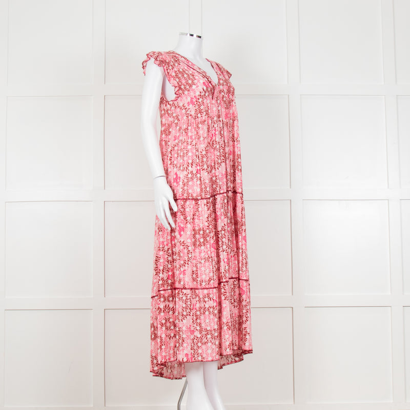Poupette St Barth Pink Floral Print Tiered Dress