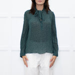 Ba&sh Green White Print Bow Tie Blouse