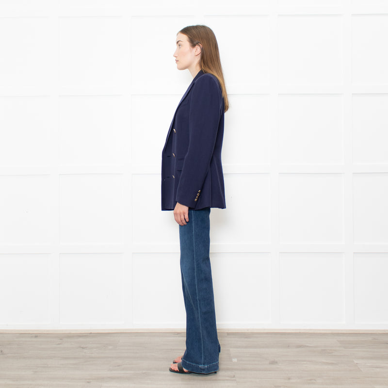 Ralph Lauren Navy Cashmere  Gold Button Blazer Jacket