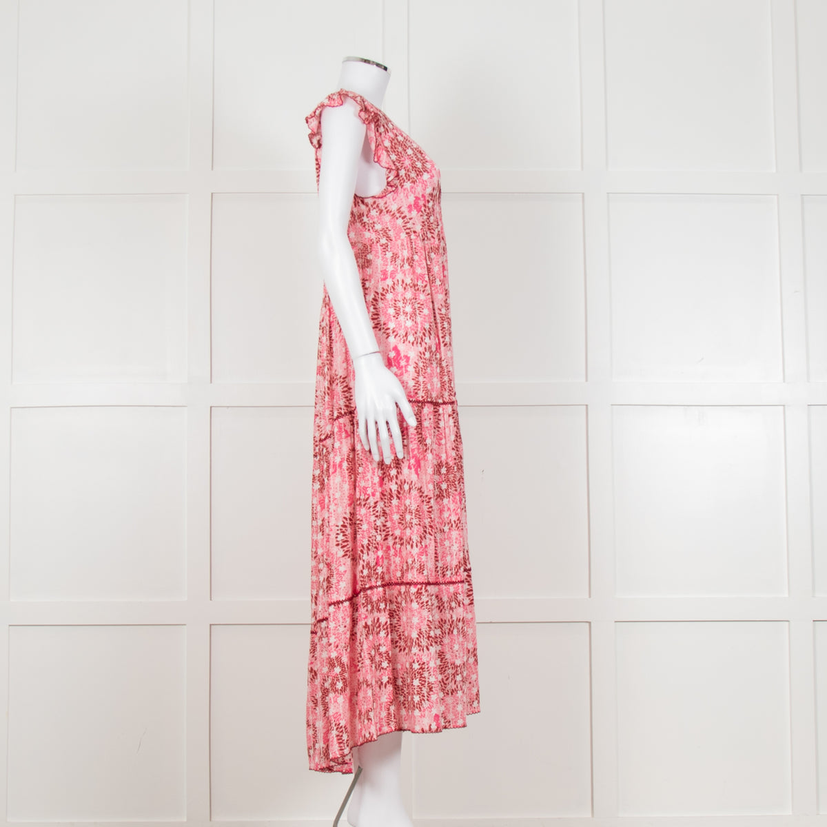 Poupette St Barth Pink Floral Print Tiered Dress