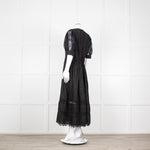 Waimari Black Cotton Lace Detail Puff Sleeve Maxi Dress
