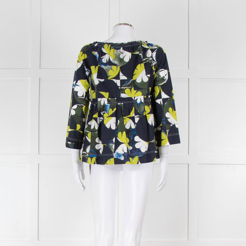 Odeeh Navy, Green and White Floral Off The Shoulder Top