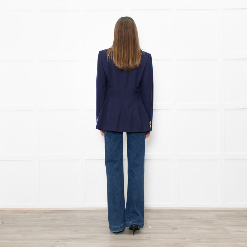 Ralph Lauren Navy Cashmere  Gold Button Blazer Jacket